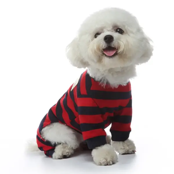 Four Seasons Classic Striped Pet Loungewear, Four Legged Onesie, Dog Pajamas Puppy, Bichon, Teddy Cotton Comfortable Dog Clothes